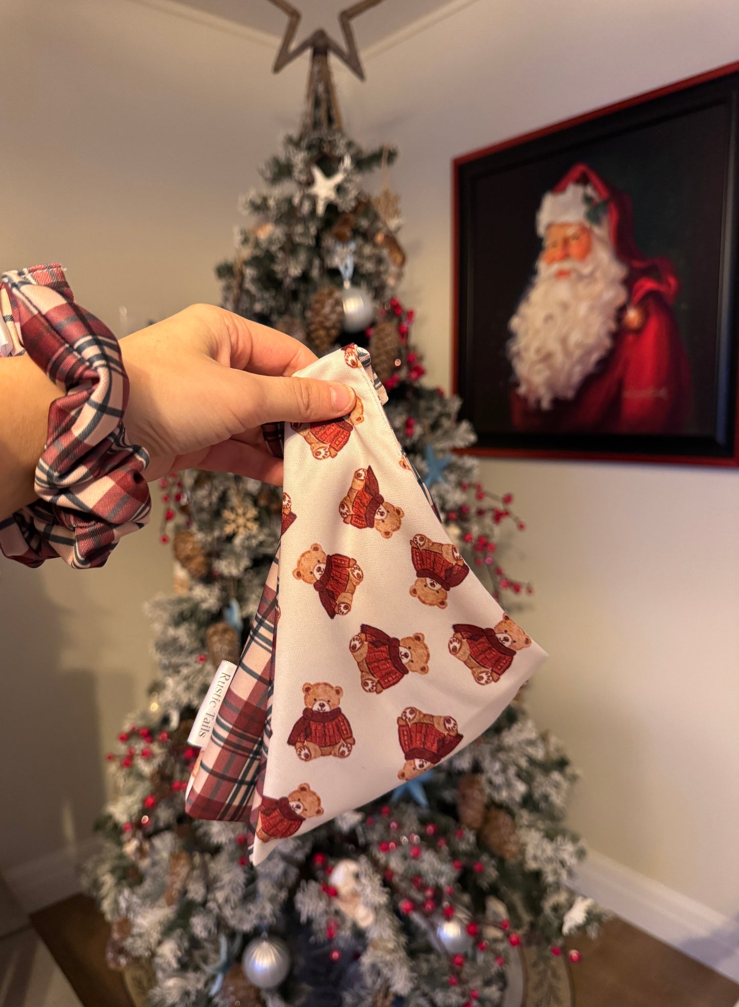 SWEATER BEAR PLAID DOG BANDANA